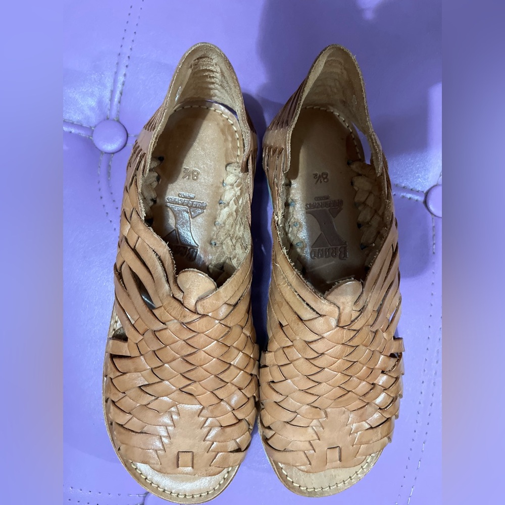 Women's huarache Tan Leather Woven Shoes